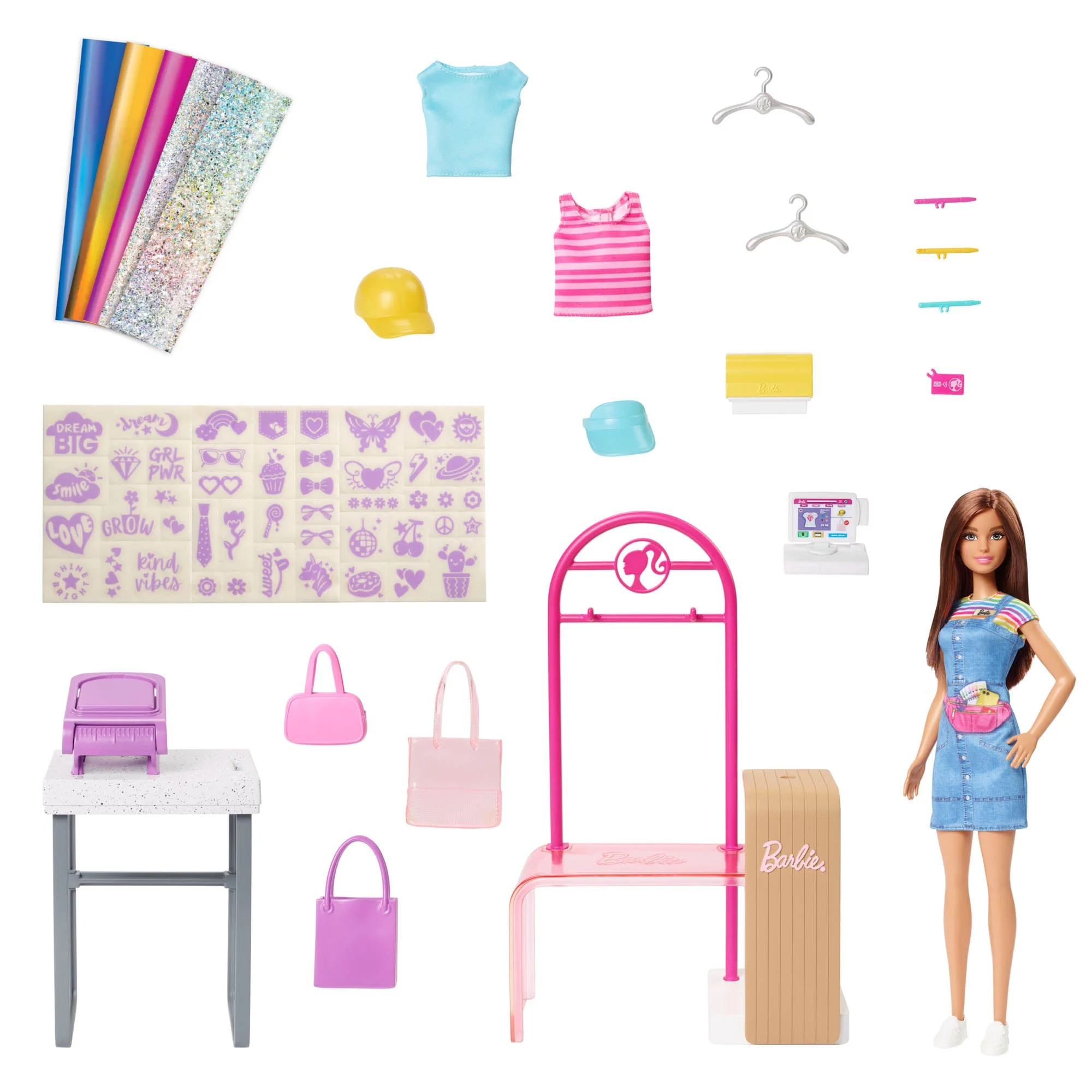 Barbie Make & Sell Boutique Playset With Brunette Doll, Foil Design Tools, Clothes & Accessories - Image 3