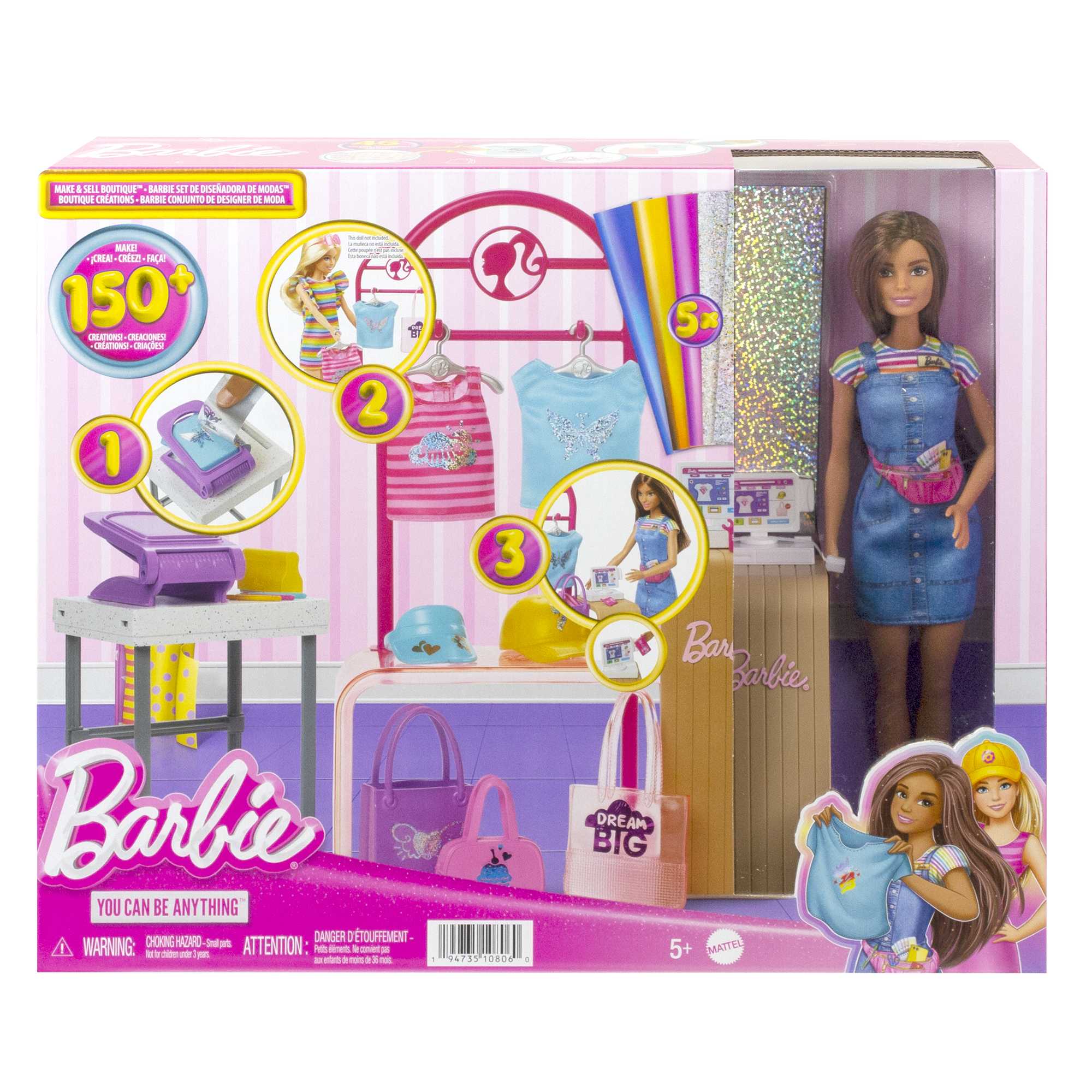 Barbie Make & Sell Boutique Playset With Brunette Doll, Foil Design Tools, Clothes & Accessories - Image 8