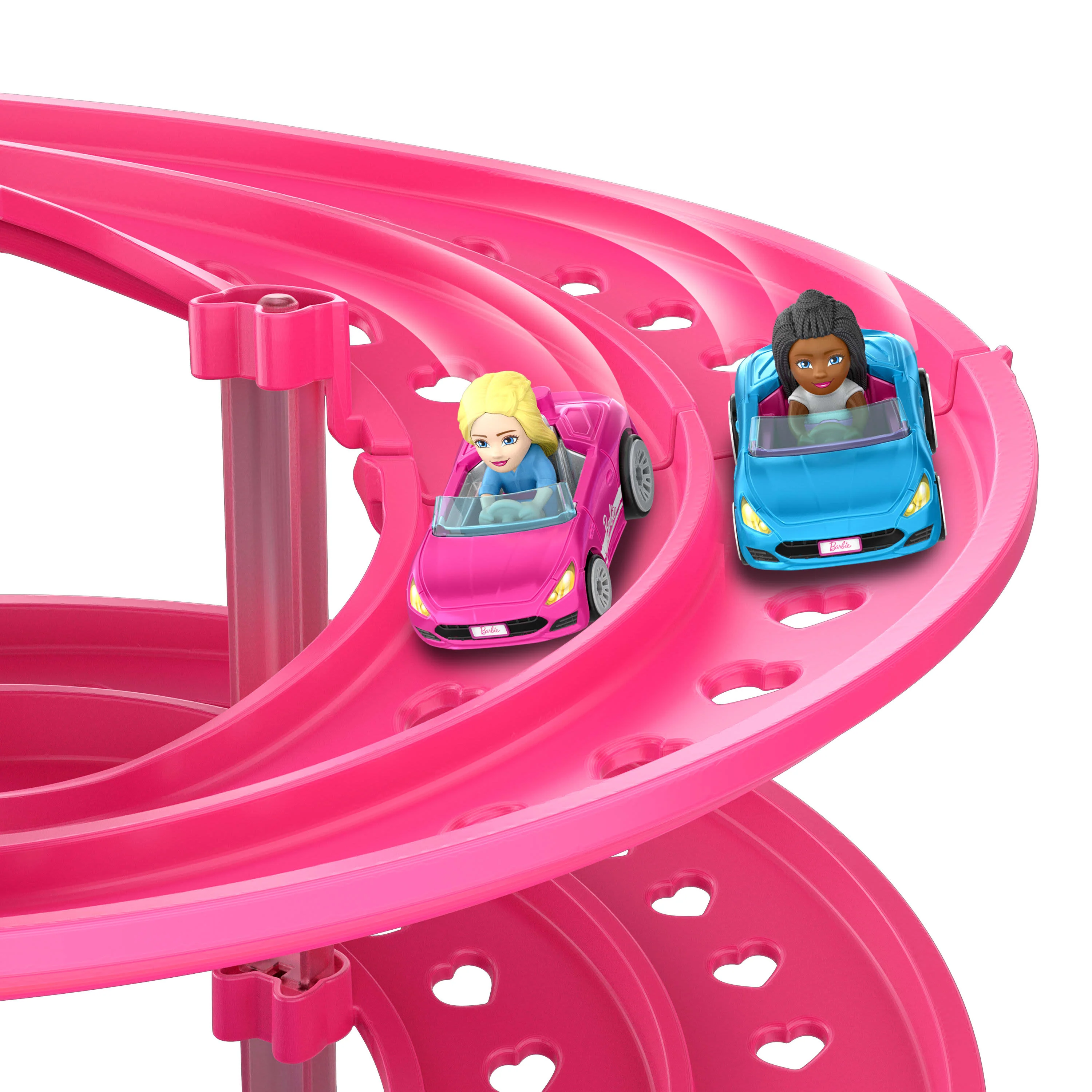 Bundle: Hot Wheels RacerVerse Barbie Spiral Race Track + 2 Assorted 1:64 Scale Vehicle - Image 4